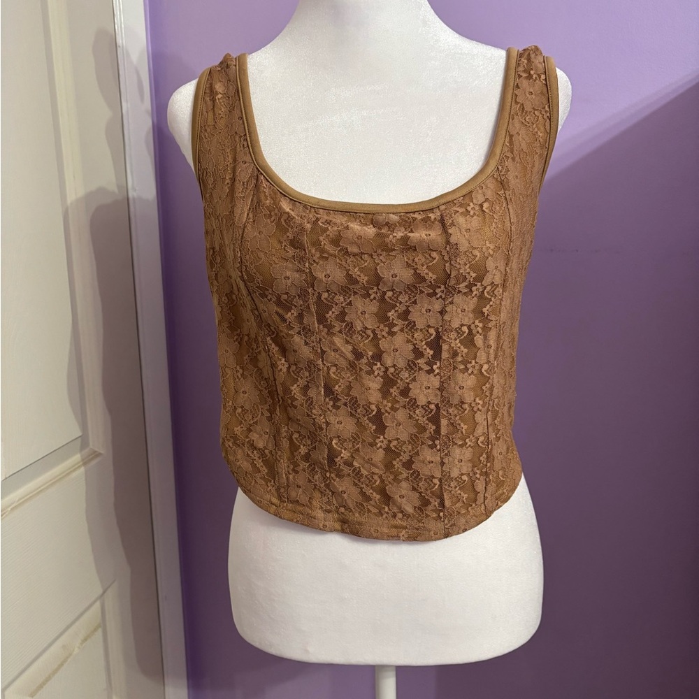 West of Melrose Brown Lace Blouse